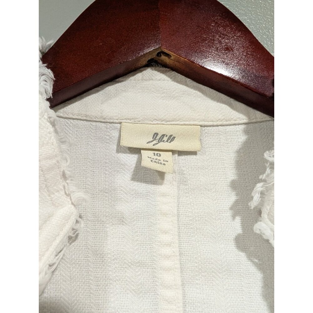 J Jill White Linen Blend Jacket Blazer Casual Lightweight Travel Fringe Sz 10 - Picture 5 of 16